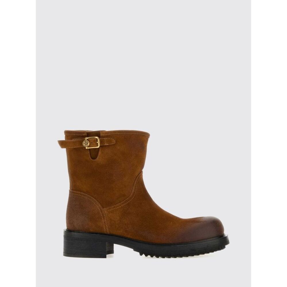 Versace Men Suede Biker Versace Boots With Medusa Plaque